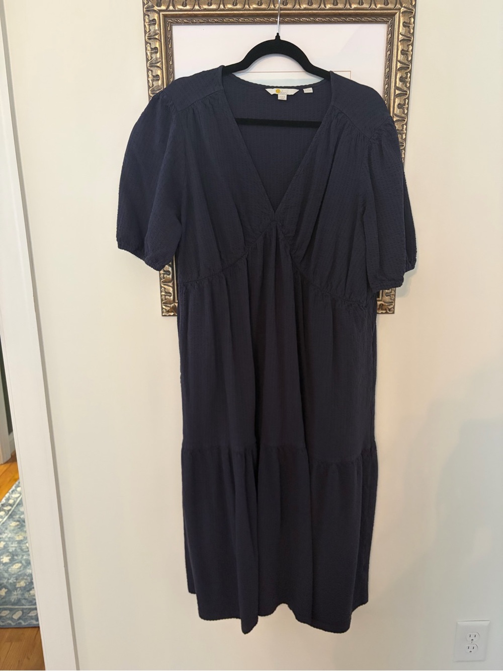 Boden Navy V-Neck Tiered Midi Dress